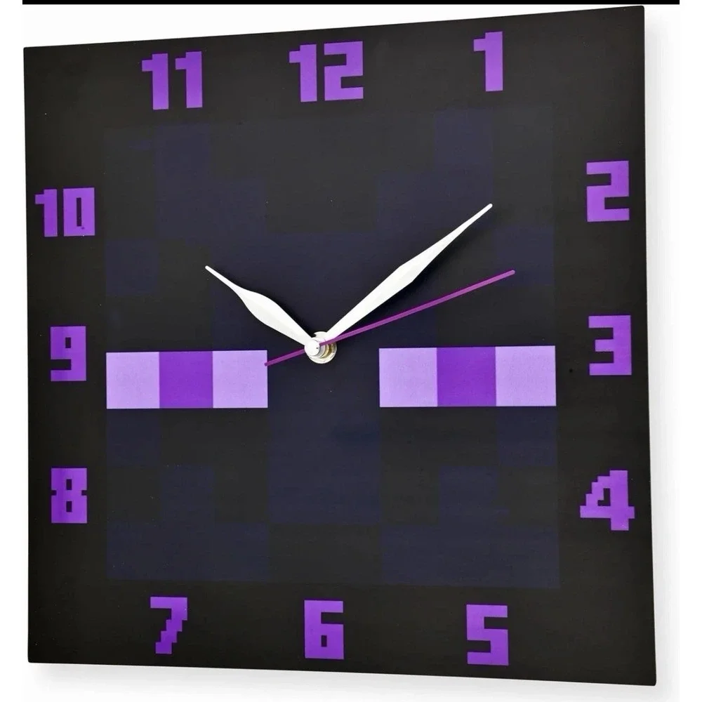 Minecraft Enderman Purple Block Square Analog Quartz Wall Clock New In Box